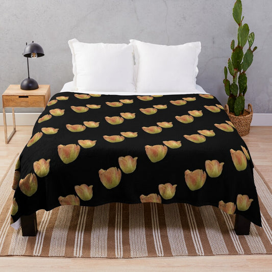 Cozy plush blanket featuring a vibrant tulip floral pattern