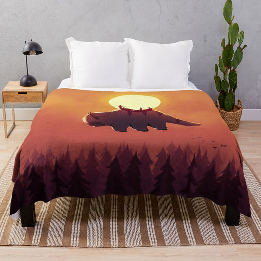 Cozy plush blanket featuring a fantasy art landscape inspired by Avatar: The Last Airbender