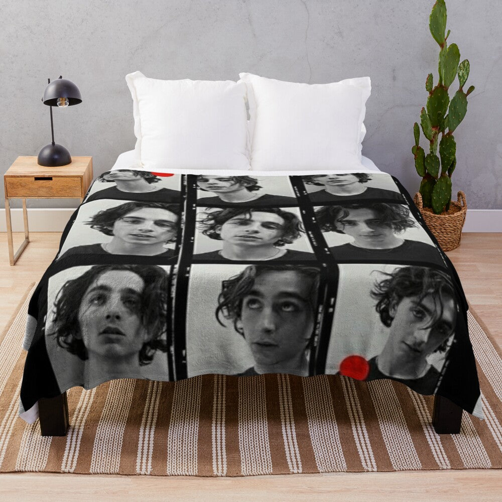 Timothée Chalamet inspired plush blanket with collage of the actor