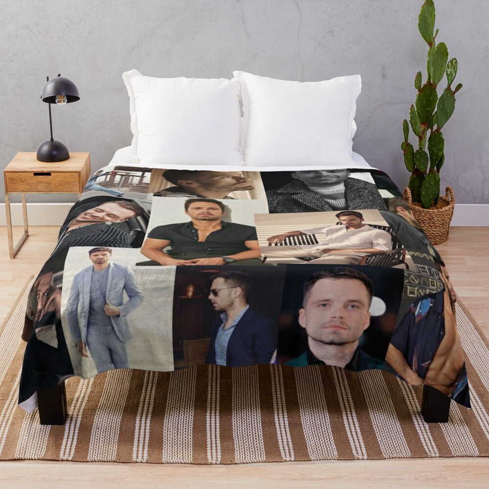 Sebastian Stan Collage Plush Blanket