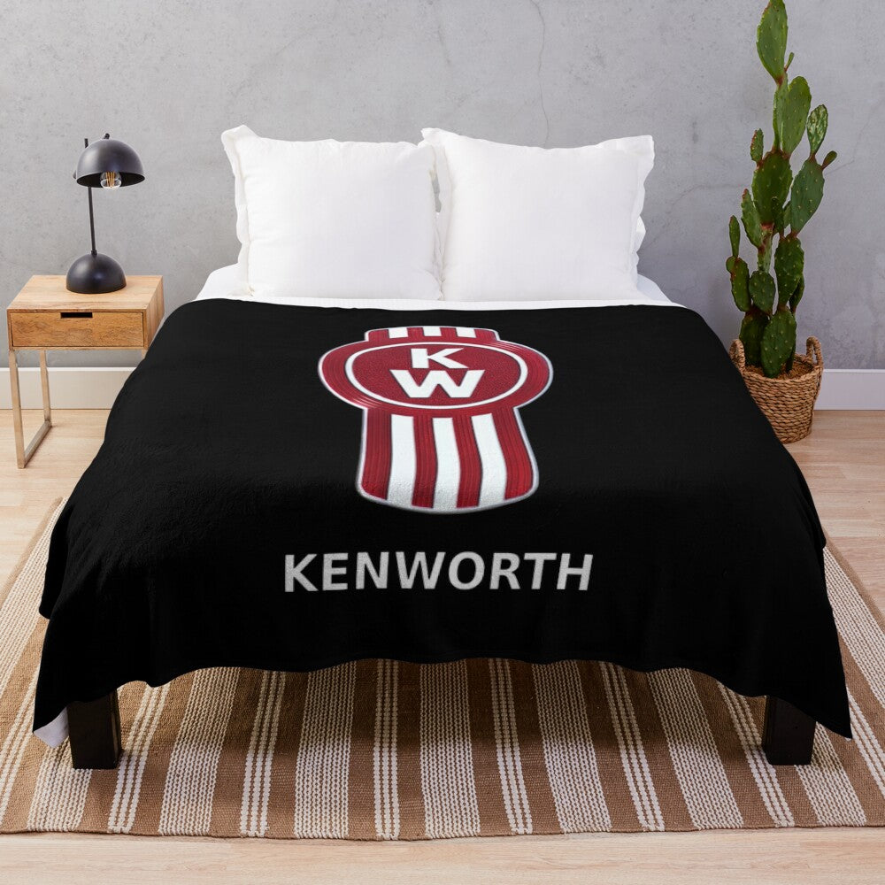 Kenworth-inspired plush blanket with logo and red and white colors