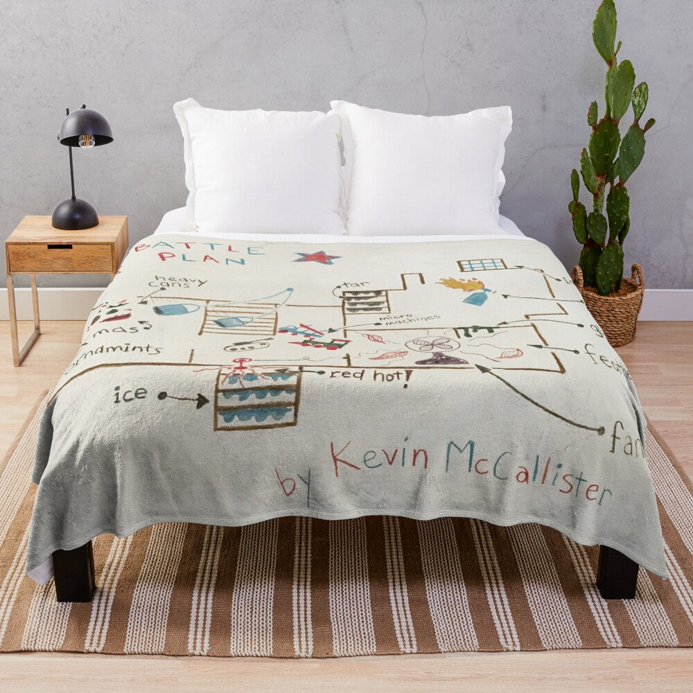 Cozy plush blanket with a humorous "Kevin's Battle Plan" design