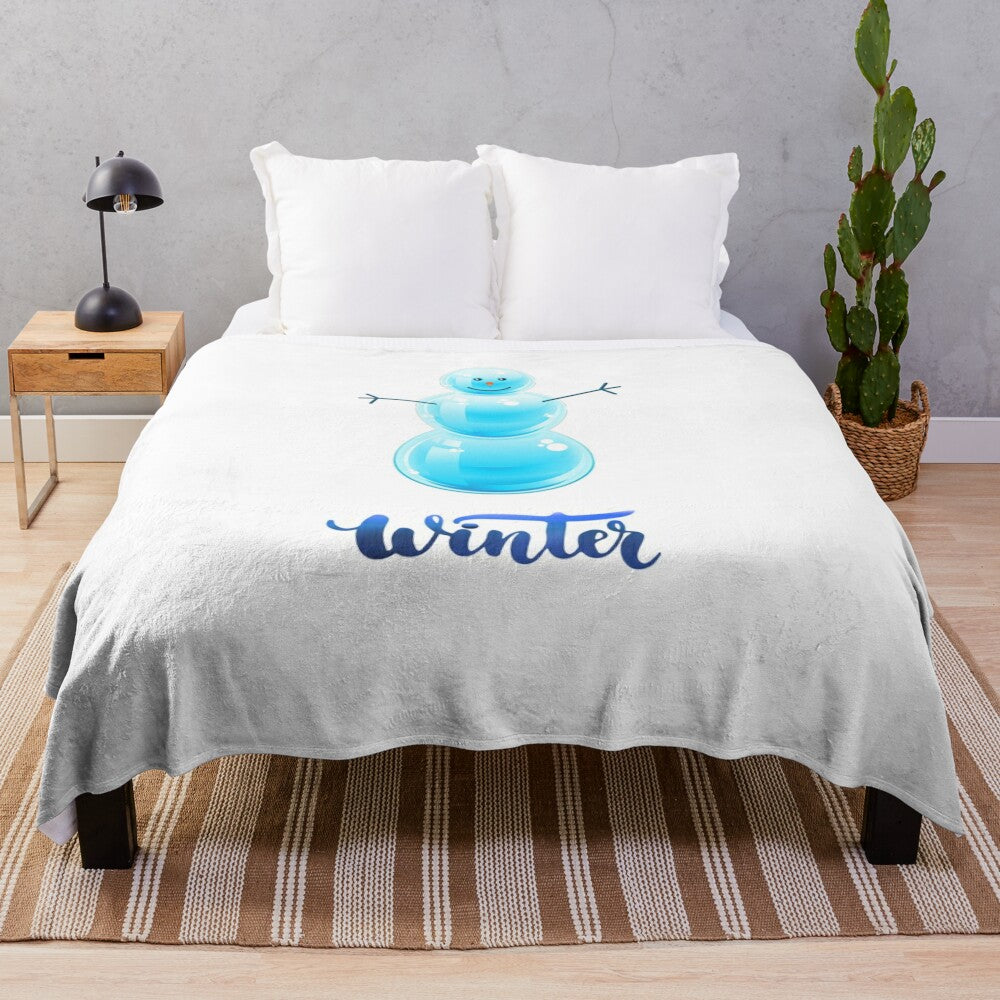 Soft, plush winter-themed blanket with a stylized snow and mountain design