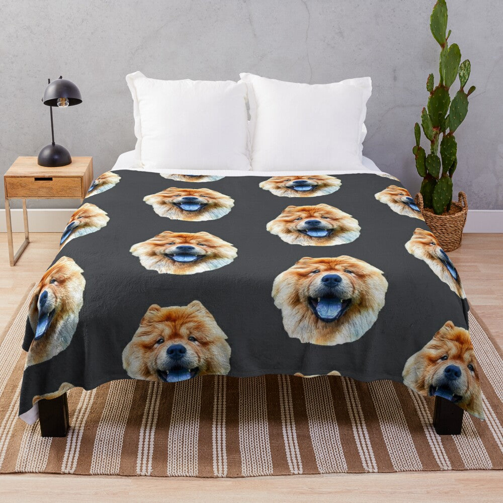 Chow Chow dog head art featured on a soft, cozy plush blanket