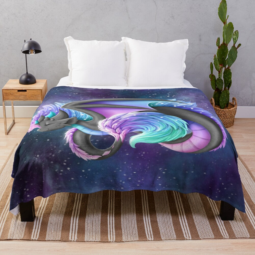 Borealis plush blanket with cosmic, mythical creature design