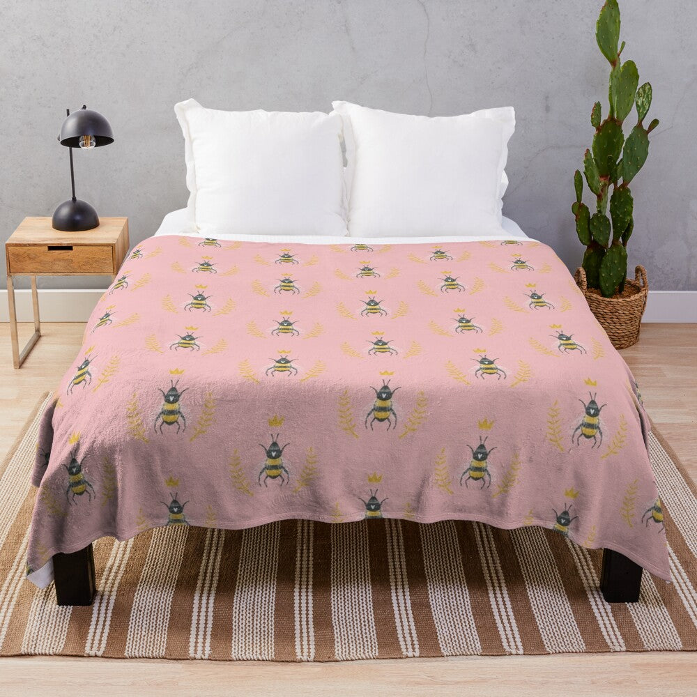 Soft and plush queen bee-themed blanket with nature-inspired design