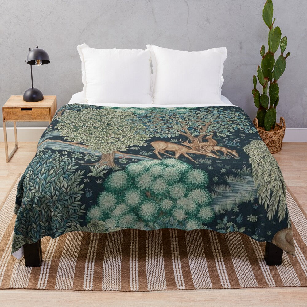 William Morris inspired plush blanket featuring the beautiful Brook Tapestry design