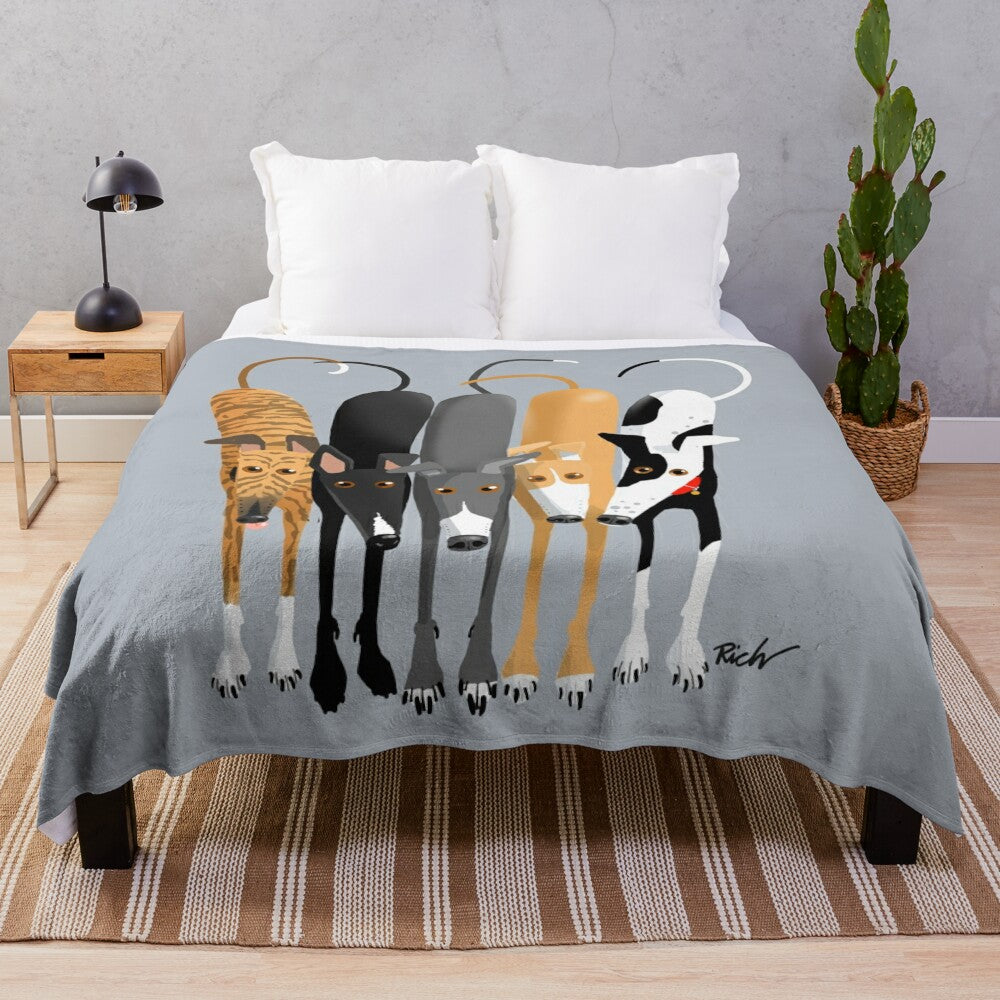 Soft and plush blanket featuring a greyhound, whippet, or sighthound design