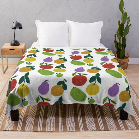 Colorful plush blanket featuring a vibrant design of fresh fruits