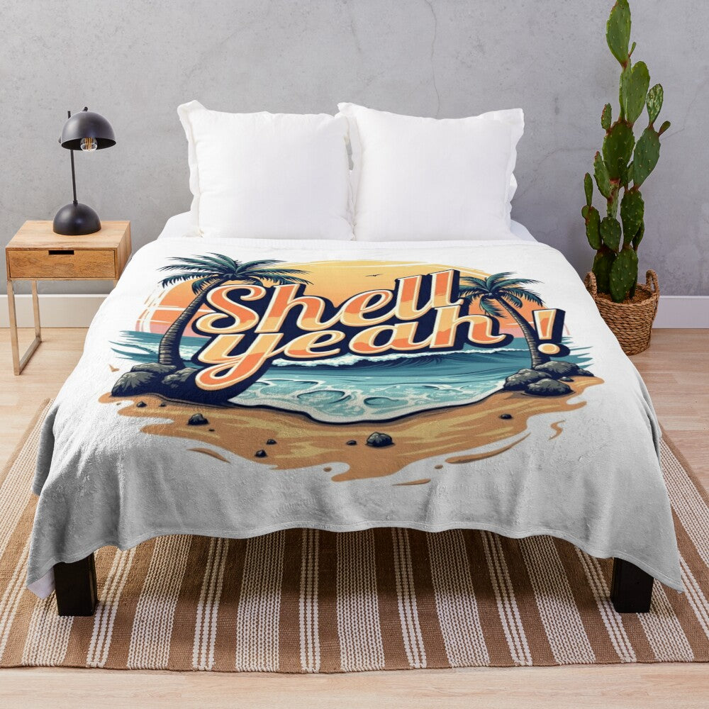 Plush blanket with ocean sunset design, perfect for beach vibes and coastal living