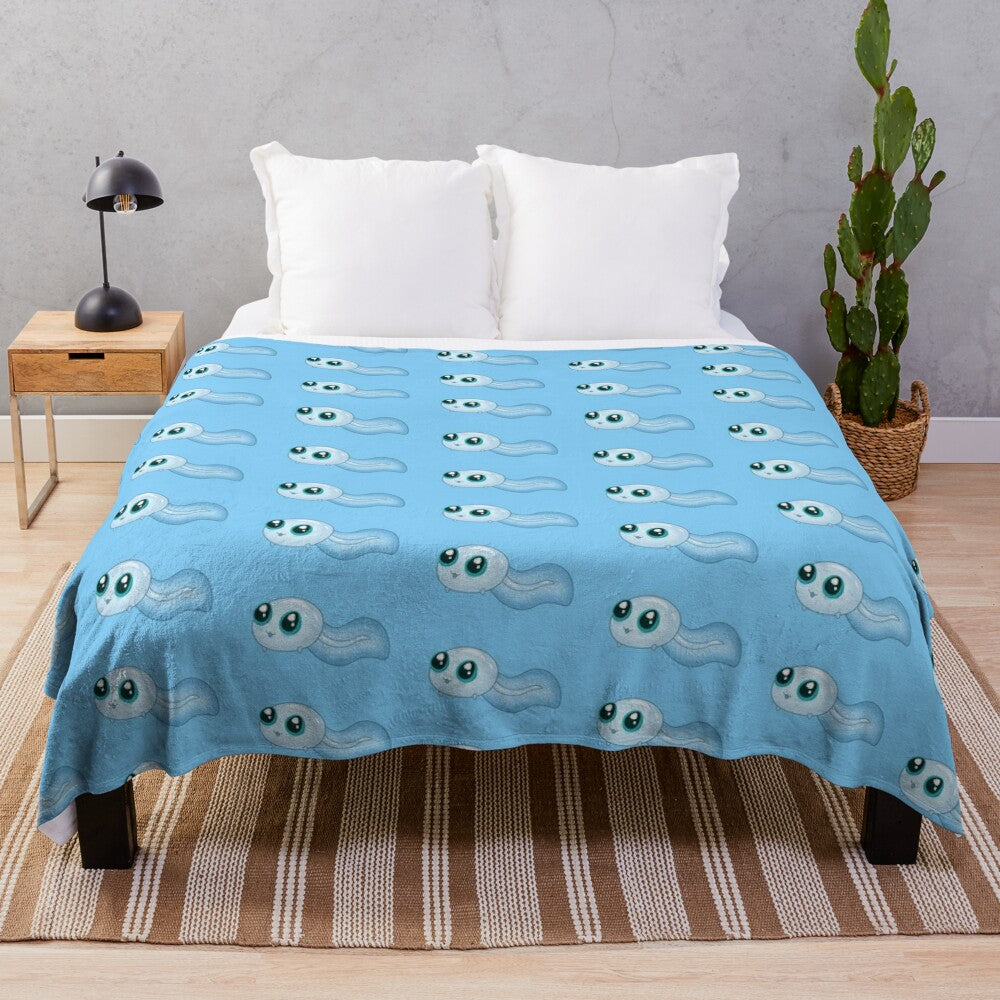 Blue tadpole plush blanket