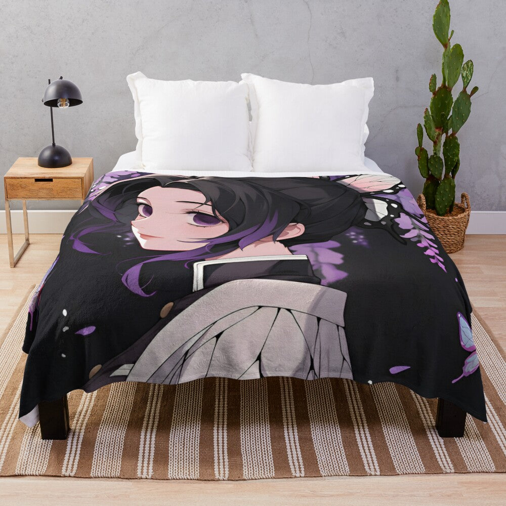 Cute anime girl plush blanket featuring Shinobu Kocho from Demon Slayer