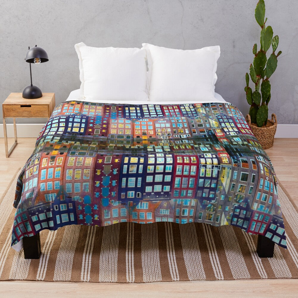 Soft, textured plush blanket with an abstract, Amsterdam-inspired design