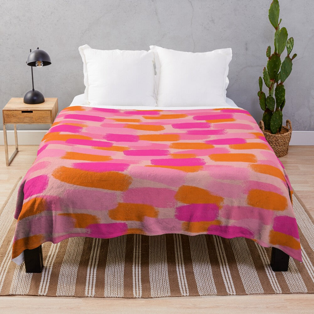 Colorful abstract plush blanket with paint brush effect