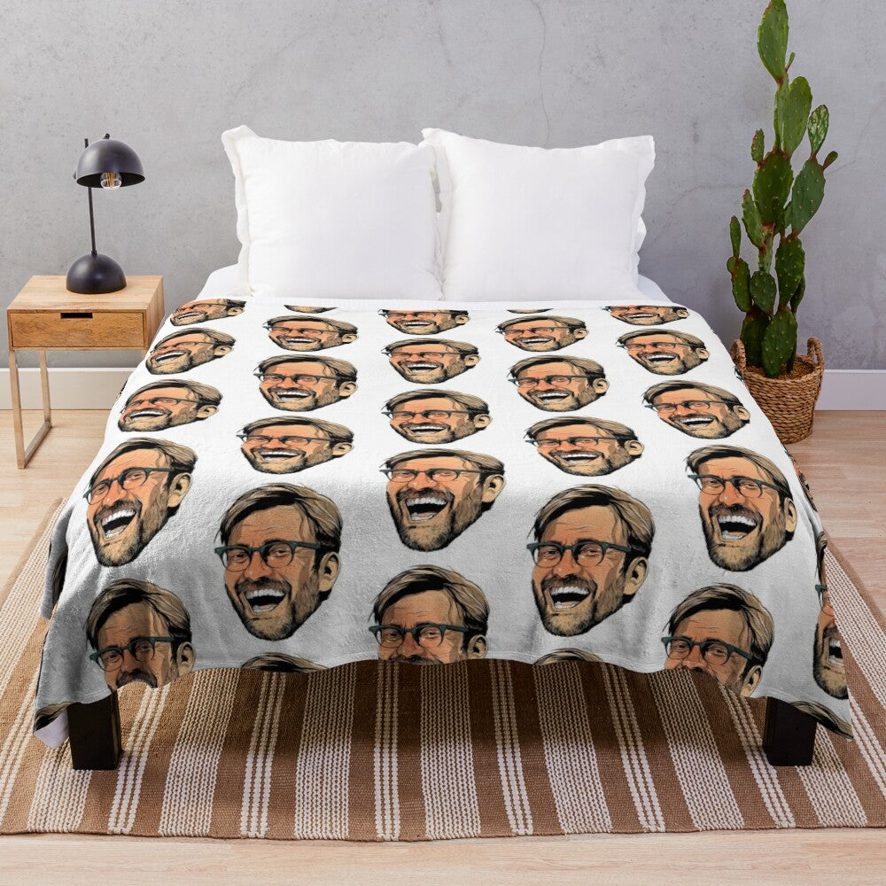 Delirious Klopp Plush Blanket with Liverpool FC team colors and imagery