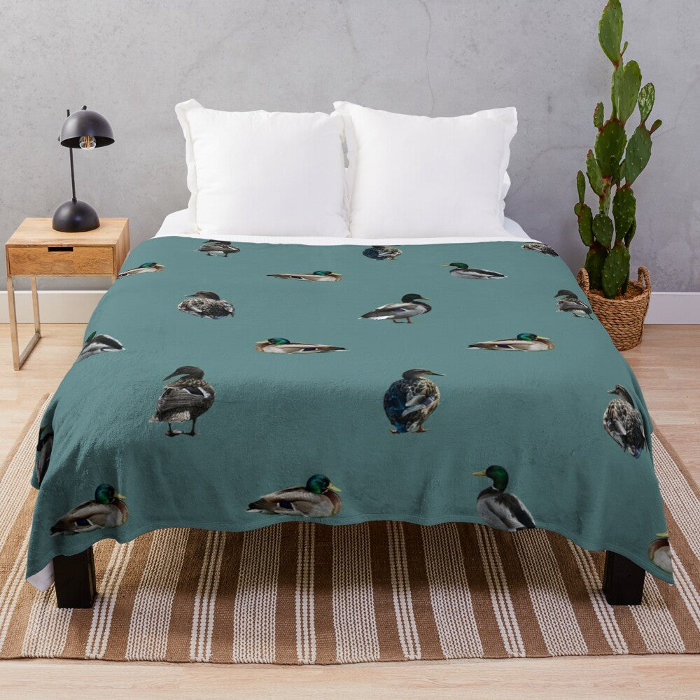 Mallard duck pattern print plush blanket