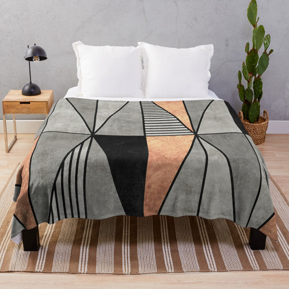 Concrete and copper triangle pattern plush blanket