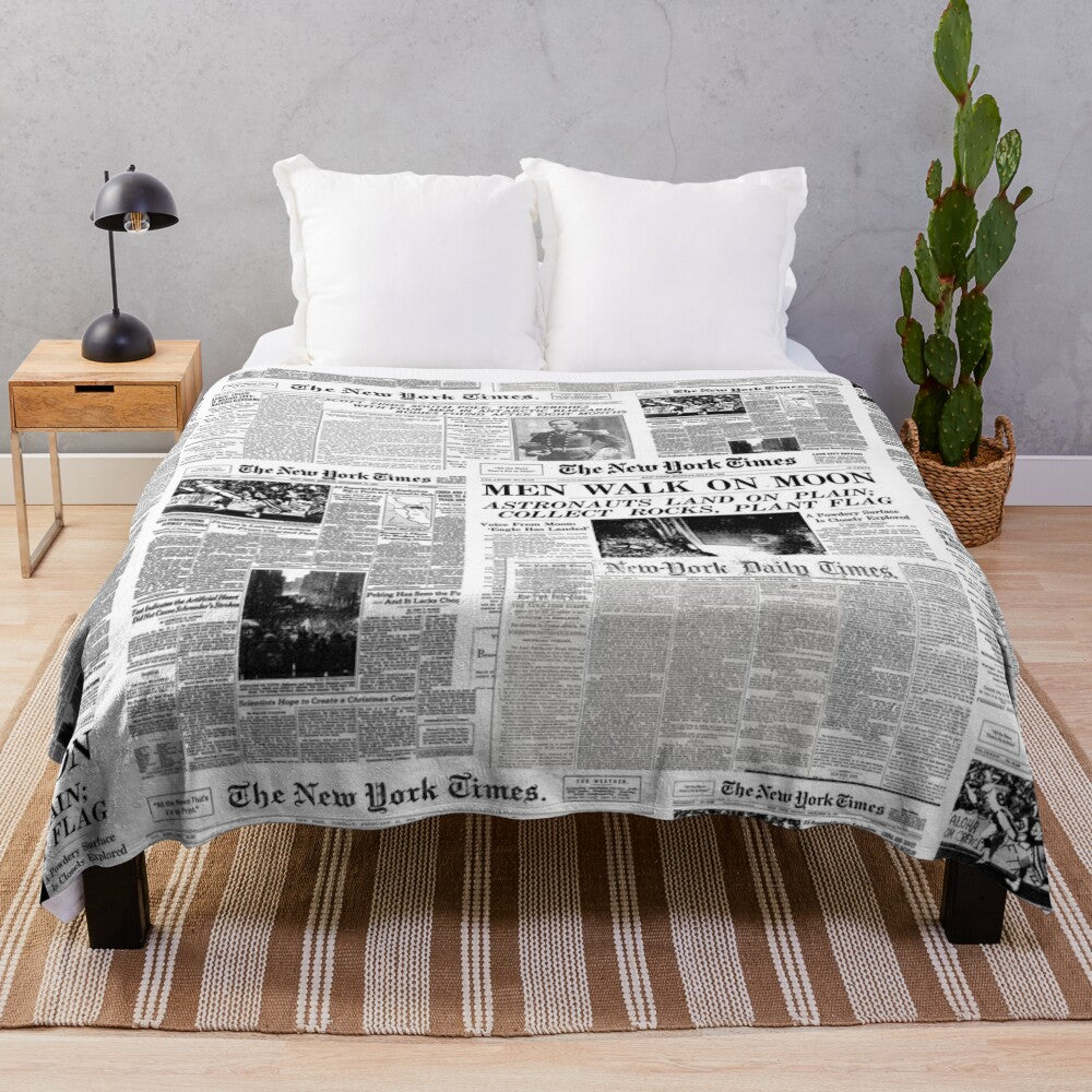 Soft and Cozy Vintage Newspaper Print Plush Blanket