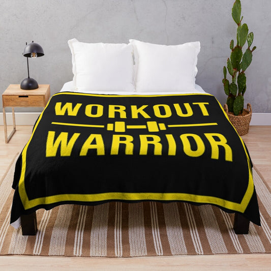 Warrior-inspired plush blanket with gold and black design