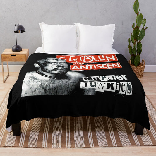 Plush blanket featuring GG Allin and Antiseen inspired punk rock design