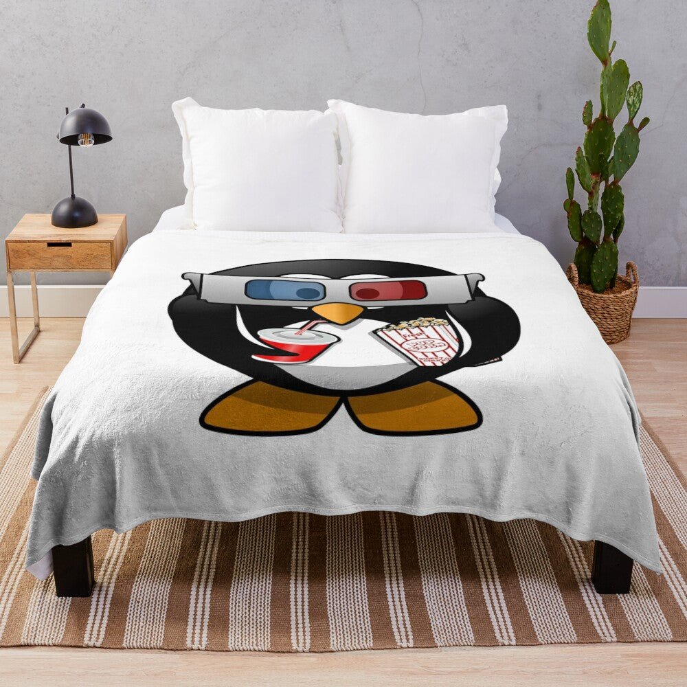 Cute 3D penguin character plush blanket for cinema and movie enthusiasts