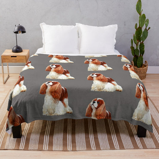 Cavalier King Charles Spaniel Plush Blanket with Cute Puppy Face