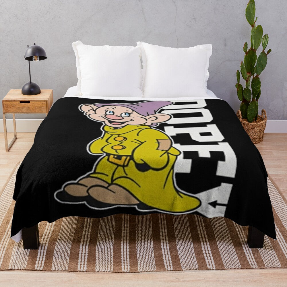 Vintage-style plush blanket featuring cartoon movie characters and scenes