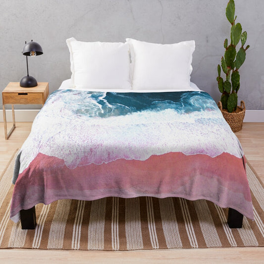 Aerial beach and ocean waves plush blanket