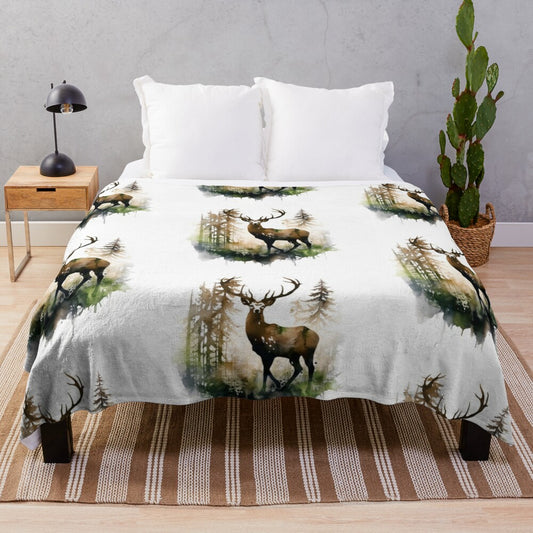 Colorful deer silhouette painting on a plush, cozy blanket