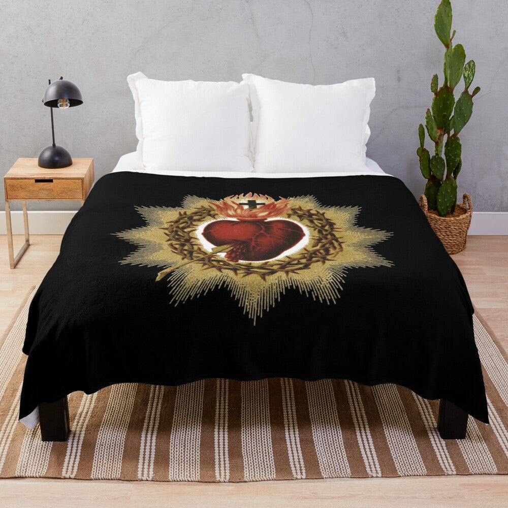 Sacred Heart of Jesus Catholic Plush Blanket featuring a Christian devotional design