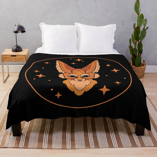 Soft plush blanket featuring a detailed portrait of a fennec fox surrounded by a starry night sky