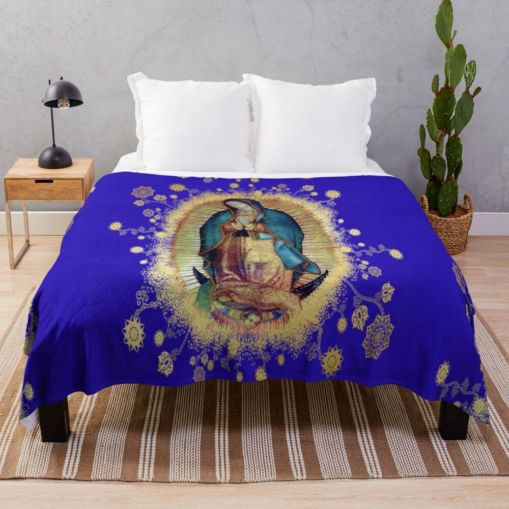 Plush Blanket with Imagery of Our Lady of Guadalupe, the Mexican Virgin Mary