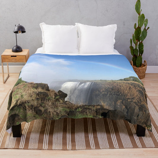 Colorful plush blanket featuring the iconic Victoria Falls in Africa