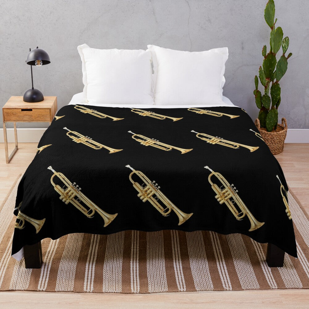 Classic trumpet design plush blanket for music lovers