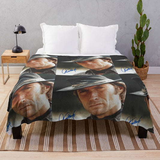 Clint Eastwood plush blanket with vintage western and movie star design