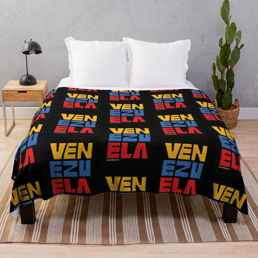 Soft and cozy Venezuela plush blanket with a vintage, aesthetic design