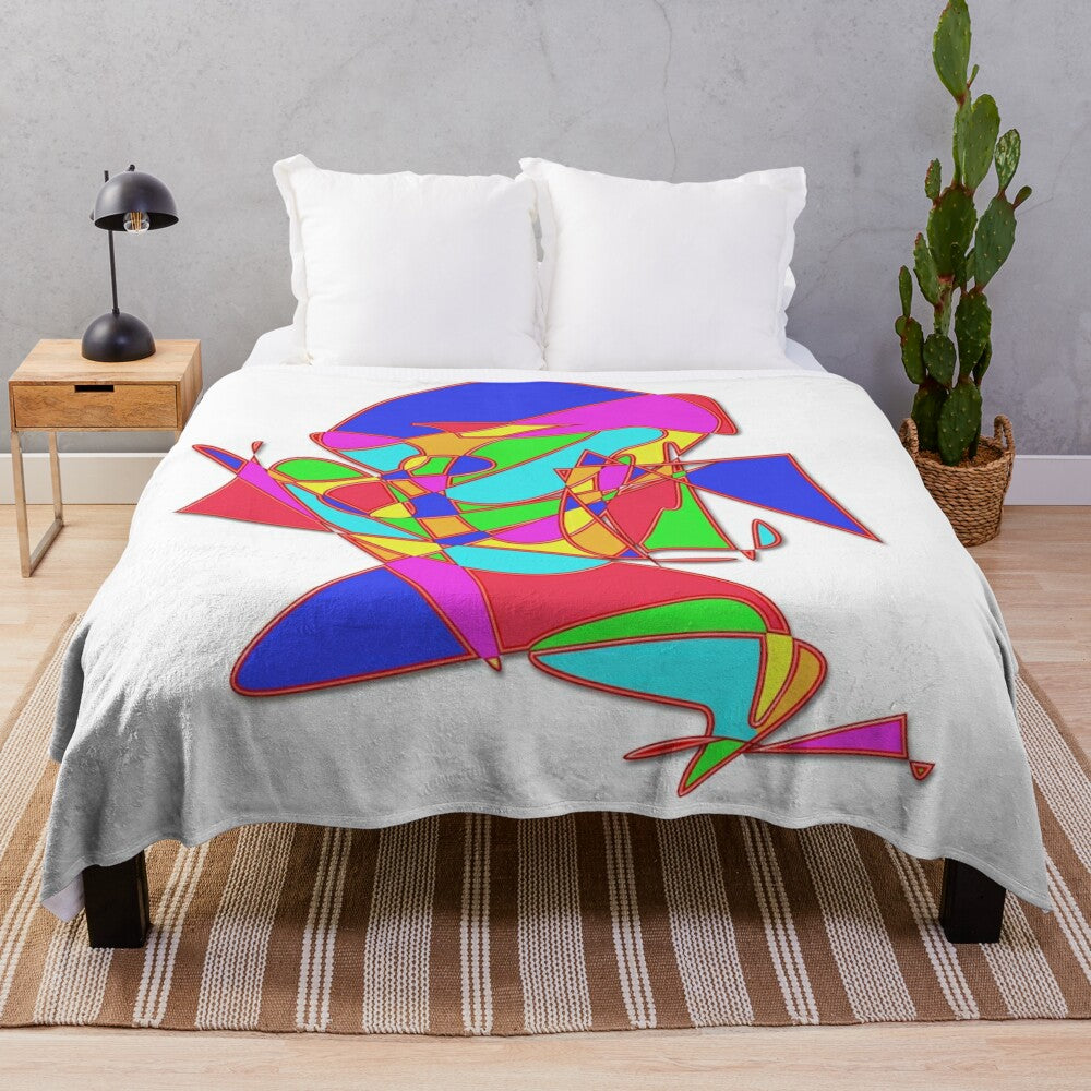 Abstract colorful plush blanket with modern artistic design