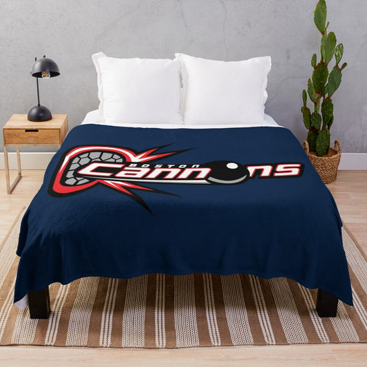 Vintage-style lacrosse plush blanket with cartoon logo