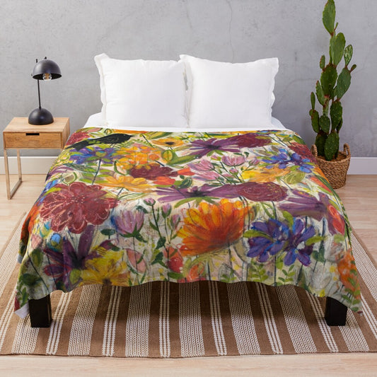 Colorful floral pattern plush blanket for cozy summer decor