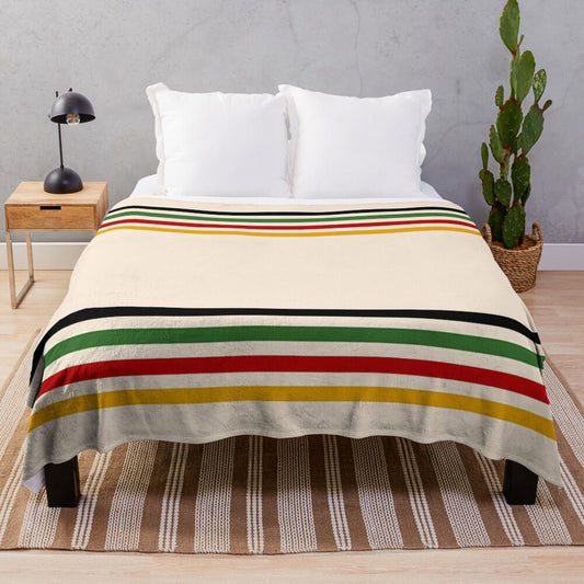 Cozy multicolor plush blanket with Hudson Bay-inspired design