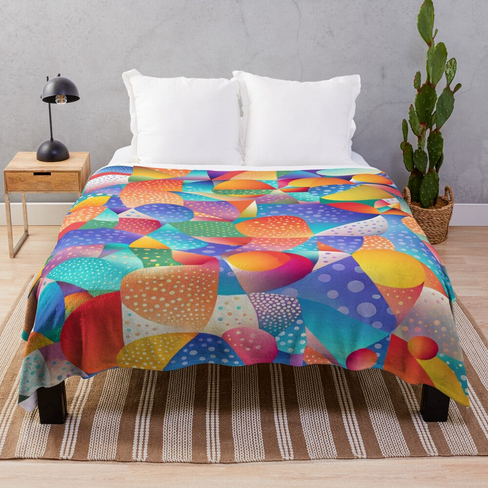 Soft and plush blanket with abstract sunset ocean wave patterns