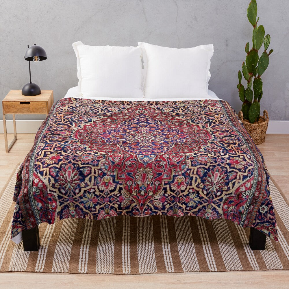 Kashan-inspired plush blanket with antique Persian rug pattern