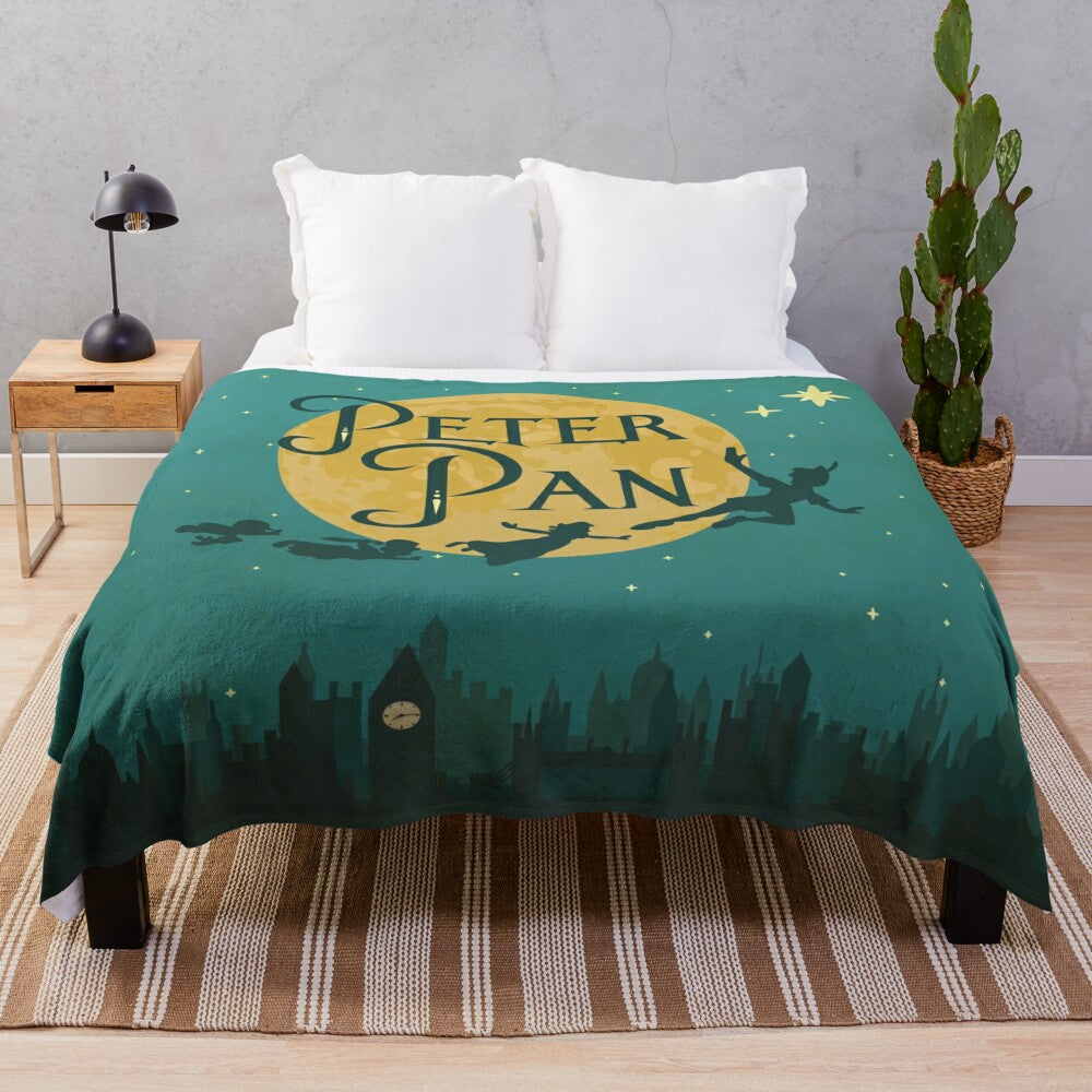 Vintage-style classic plush blanket featuring Peter Pan-inspired design