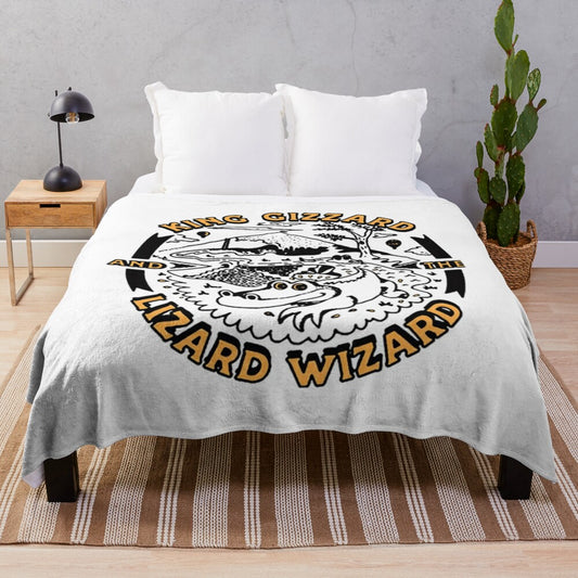 Vintage-style plush blanket featuring a retro band logo and album artwork