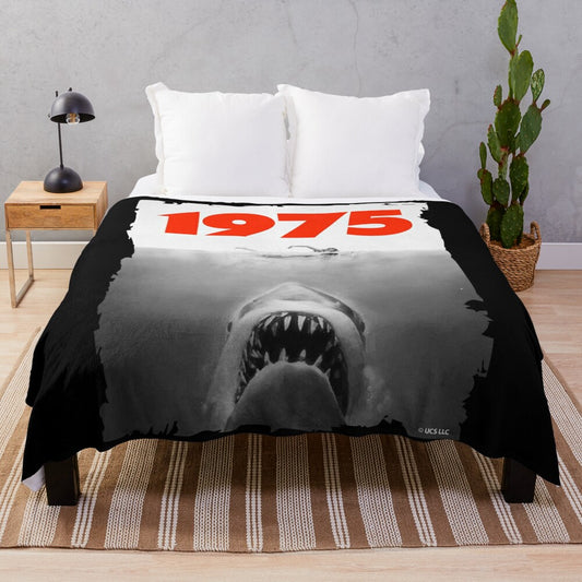 Jaws 1975 fan art plush blanket with vintage movie-inspired design