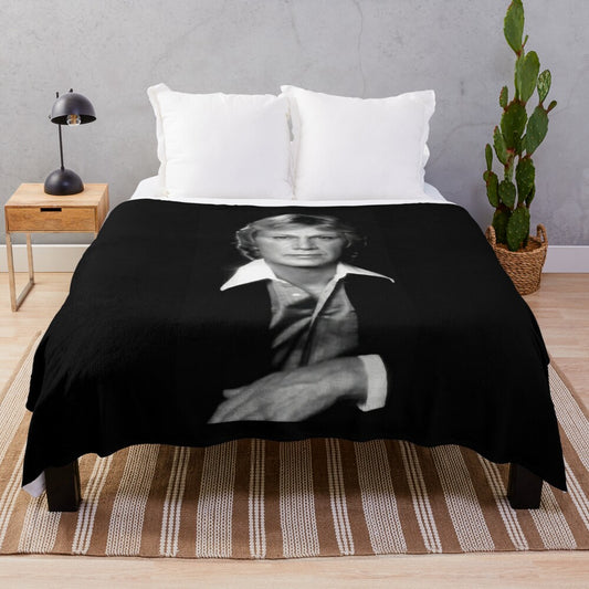 Vintage-style plush blanket featuring a portrait of famous French singer Claude Francois