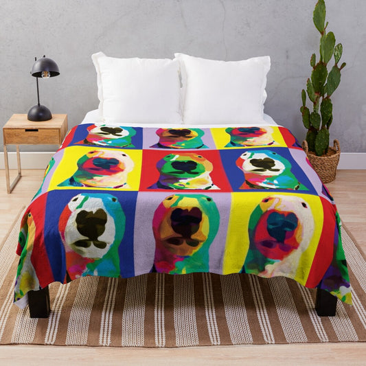 Pop art inspired plush blanket featuring the iconic image of Nelson the Bull Terrier