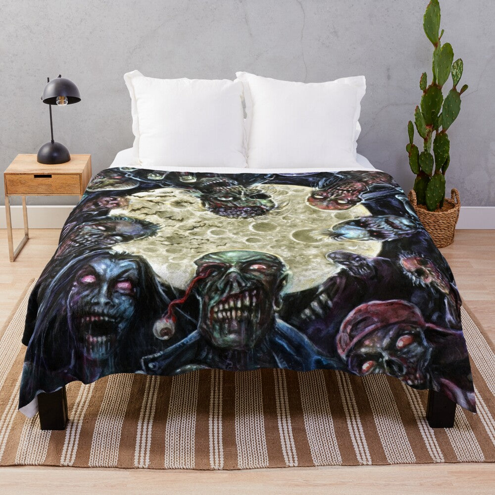 Zombie-themed plush blanket featuring a horde of the living dead