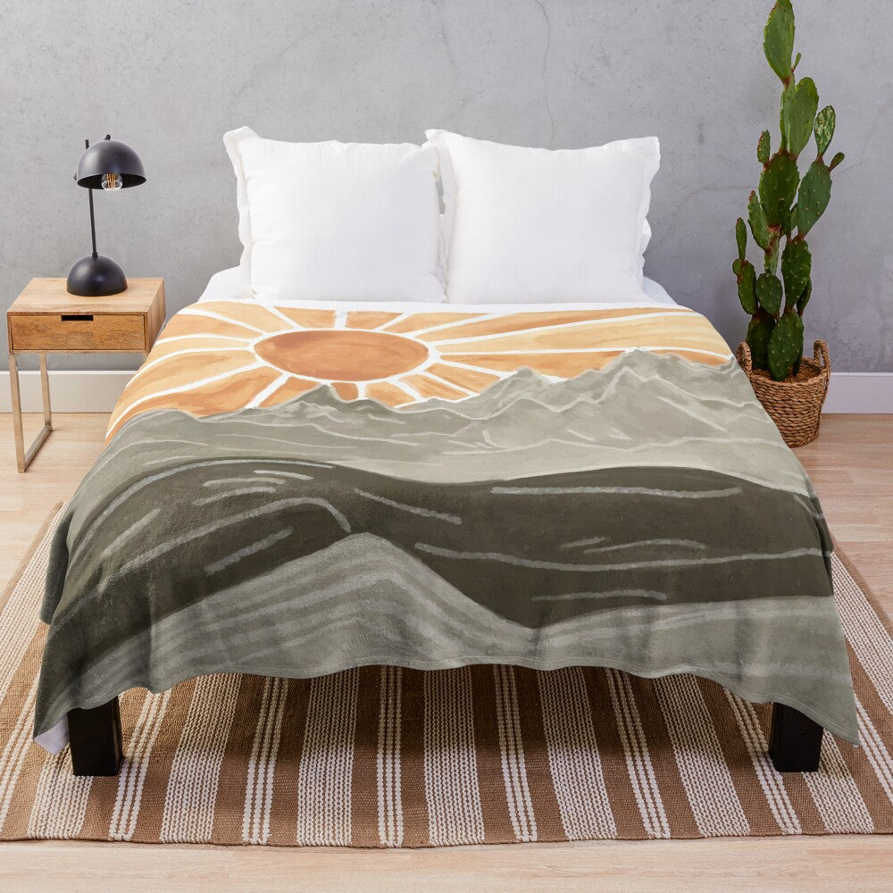 Sunburst pattern plush blanket for modern, comfortable home decor