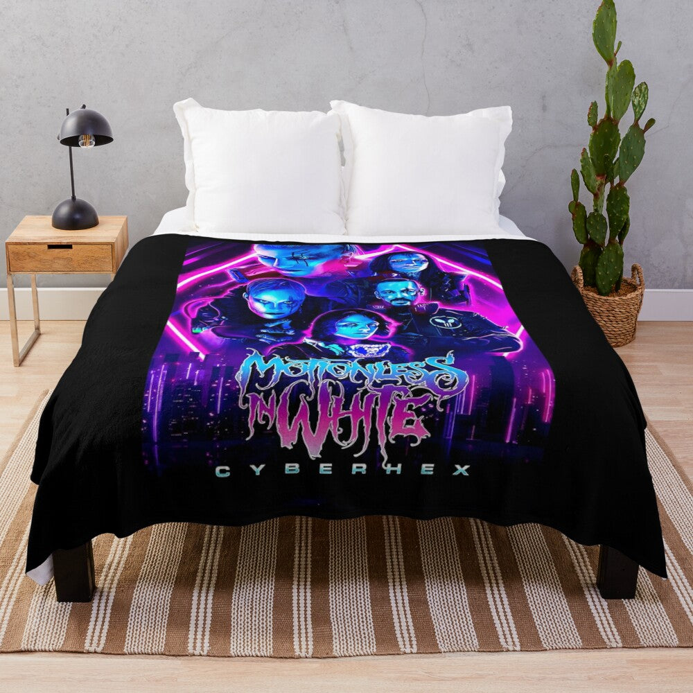 Motionless in White-inspired plush blanket featuring the band's logo and artwork